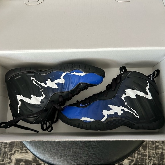Nike Air Little Posite One | kids 11C (PS) | blk blue wht | Good Condition - Picture 7 of 9